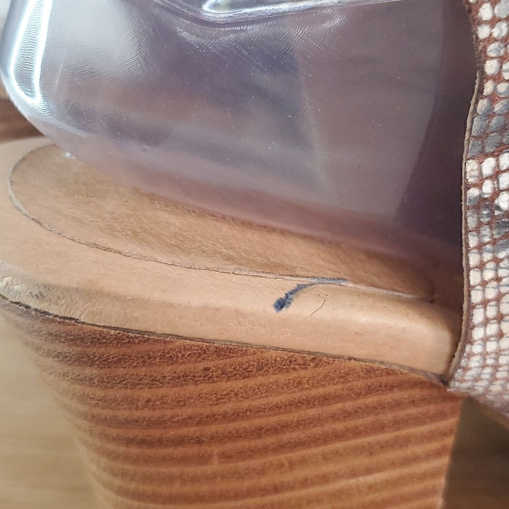 Born Morraine Snakeskin Peep Toe Sandal with Leather Stacked Heel Women's Size 9 - Picture 6 of 11